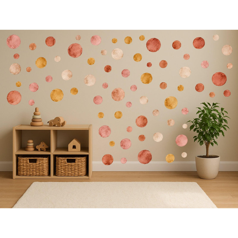 Terracotta Polka Dot Wall Decals, Set of 73 Peel and Stick Nursery Wall Stickers, Satin Finish Removable Kids Room Wall Art, 20"W x 20"H (50 x 50 cm)