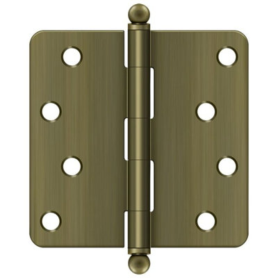 Deltana S44R45-BT 4" x 4" x 1/4" Radius Hinge, w/ Ball Tips in Antique Brass Pair