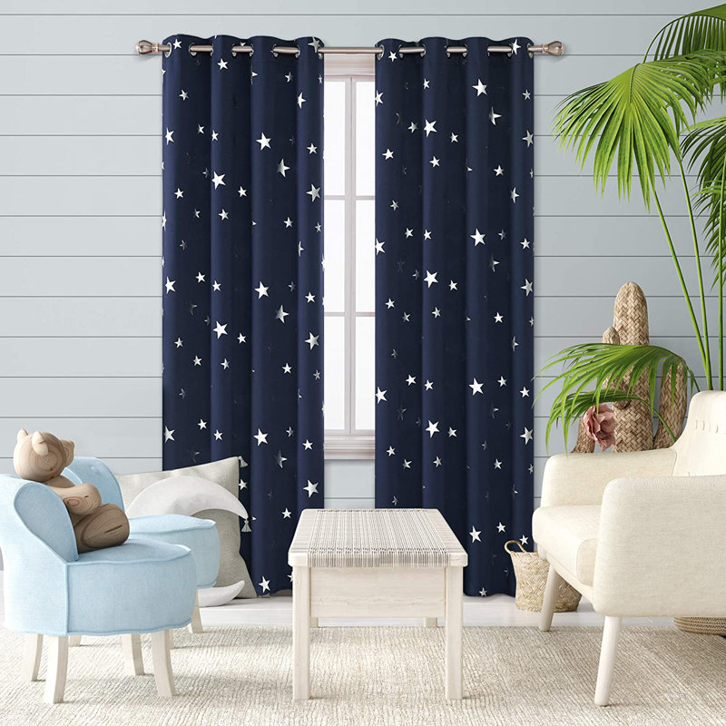 Manzanita Eyelet Room Darkening Thermal Curtains, Navy Blue, 117cm W x 214cm D