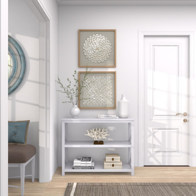2 Piece Cream Shell Handmade Overlapping Shells Geometric Shadow Box with Canvas Backing Set