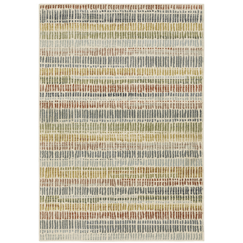 Tapis rayé ivoire / bleu Aizlee, Rectangle 6 pi 7 po x 9 pi 2 po