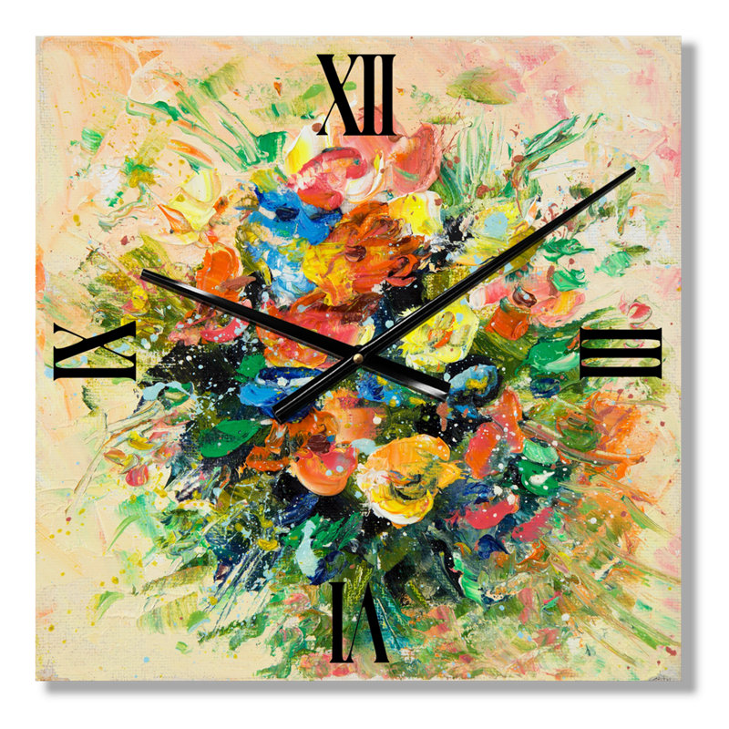 Horloge murale traditionnelle avec bouquet de fleurs fraîches rétro, Petit