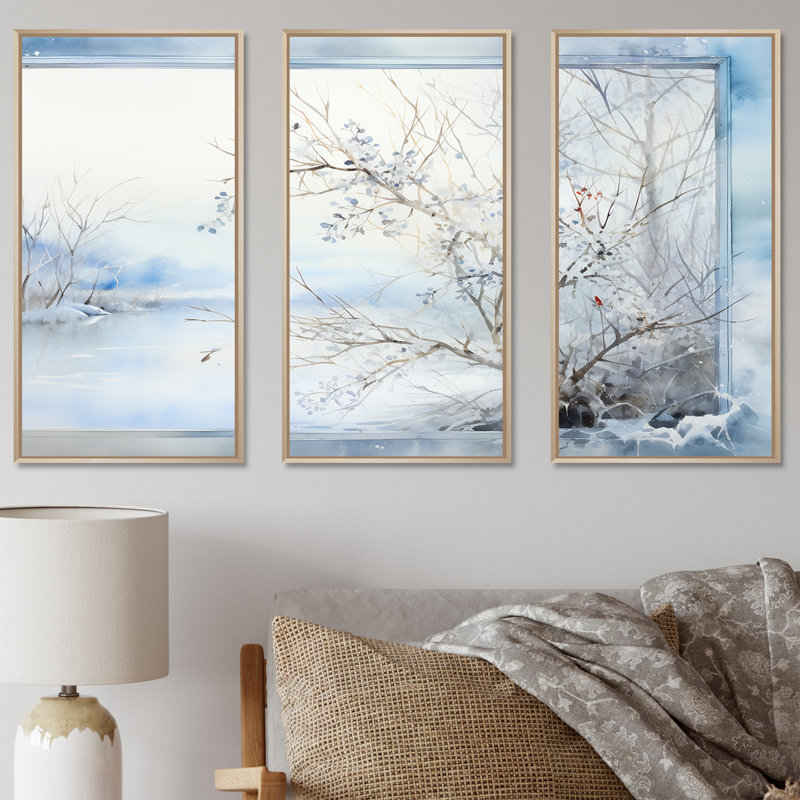 «Frosty Scenic Winter Landscape I», art mural paysage d'hiver, Cadre flottant brun, H 28 po x l 36 po x P 1 po
