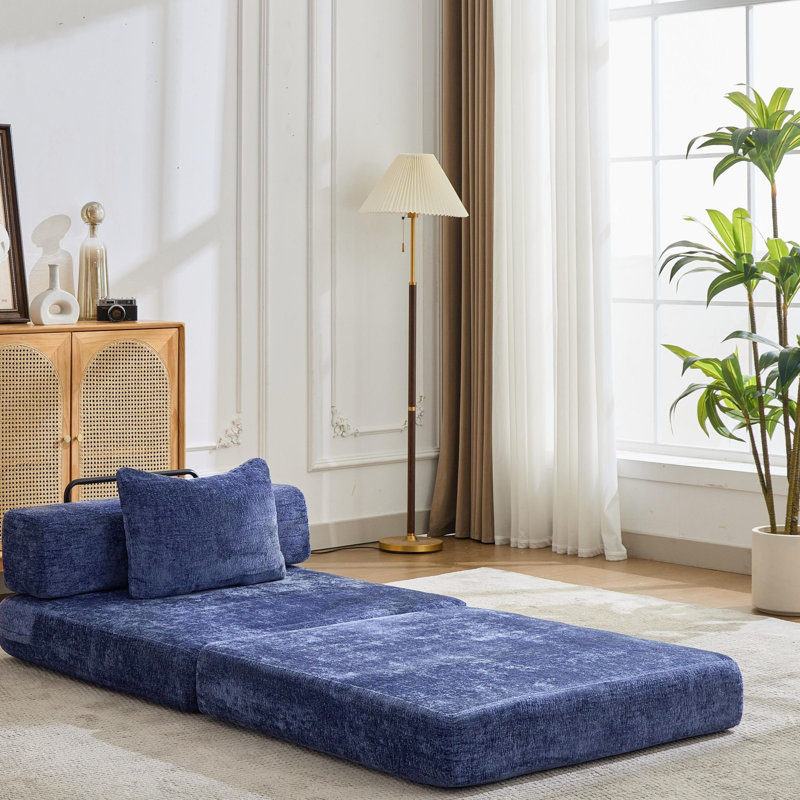 Alexandrina Compression en bleu foncé, lit simple convertible à une place sans os, modulaire avec chenille, sans assemblage pour la chambre à coucher