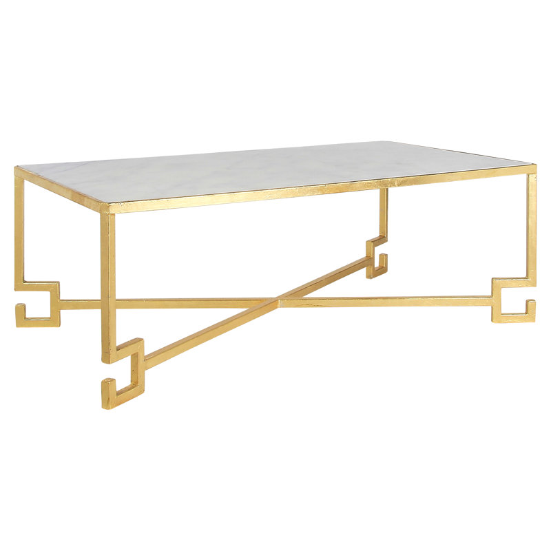 Salonika Cross Legs Coffee Table, Carrera Marble, Gold Leaf
