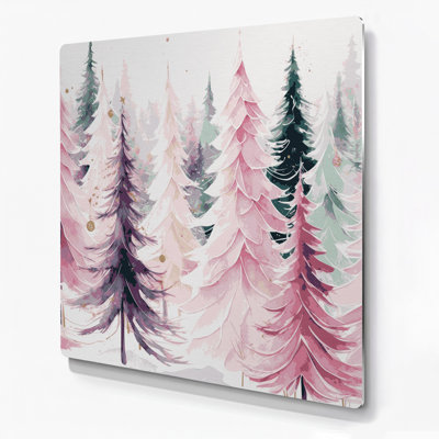 Christmas Pink Christmas Trees Grey Metal Wall Art