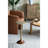D12X24" Slender Brass Side Table With Textured Gold Top And Wooden Pedestal Base
