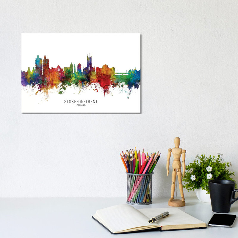 Stoke On Trent England Skyline by Michael Tompsett - Wrapped Canvas Painting, 20.32 cm H x 30.48 cm W