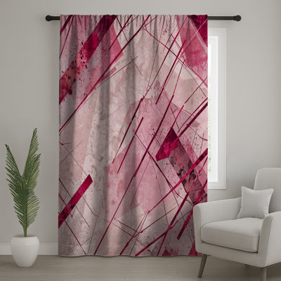 Rideaux de fenêtre à lignes abstraites roses, voilages et voilages abstraits - 1 panneau