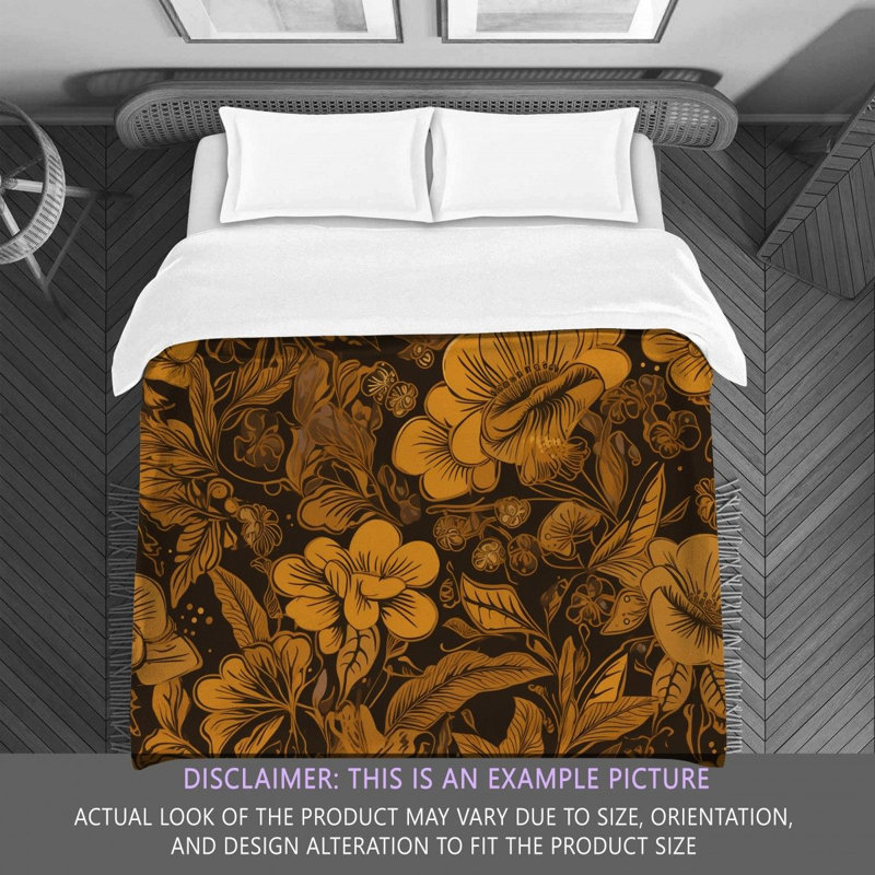Machine Printed Comforter, Brown/Gold Floral, Queen Comforter