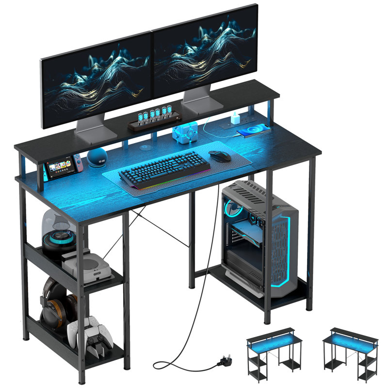 Slemp Computer Desk with Power Outlet, Black