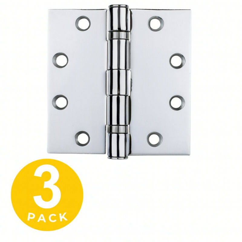 4.5 in. x 4.5 in. Polished Chrome Full Mortise Squared Plain Bearing Hinge with Removable Pin-Set of 3