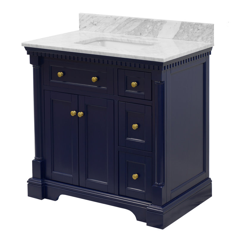 Ensemble de meuble-lavabo simple 36 po Fossen, Bleu royal, Marbre de Carrare