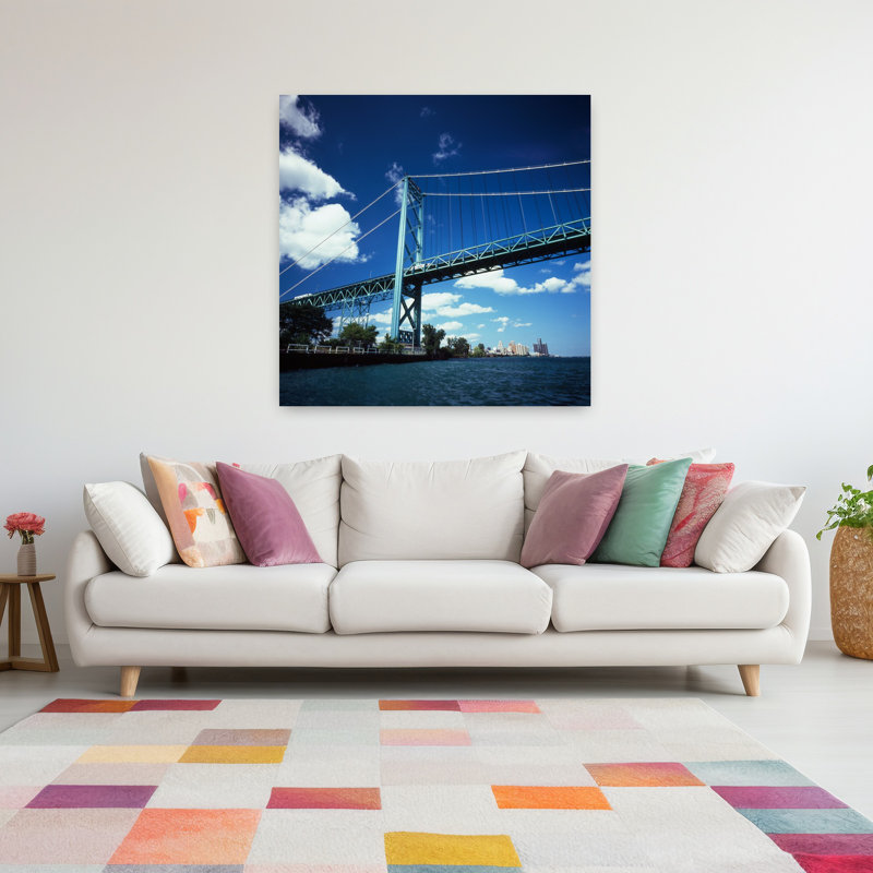 Bridge across a river Ambassador Bridge Detroit River Detroit Wayne County Michigan USA 1 Piece Wrapped Canvas Wall Art