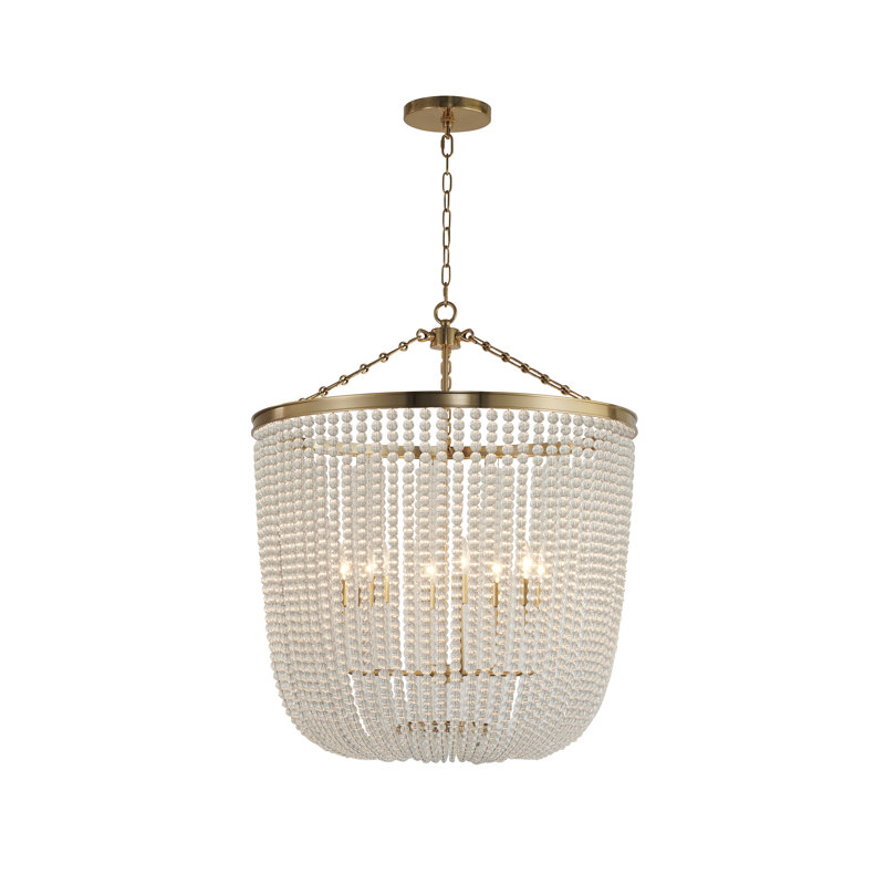 8-Light Gold Chandelier With Clear Beaded hanging Glass, Gold
