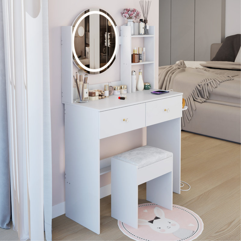 Table de coiffeuse à miroir 17 po, Blanc