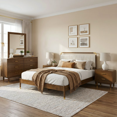 Solid Wood Bedroom Set With Gold-Capped Legs