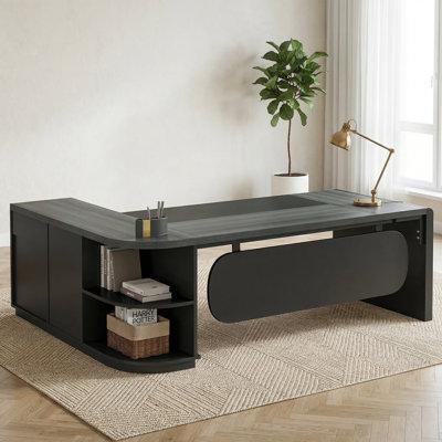 81" L-Shaped Office Desk, Large Computer Desk with Drawers and File Cabinet, Modern Executive Desk with Storage Shelves