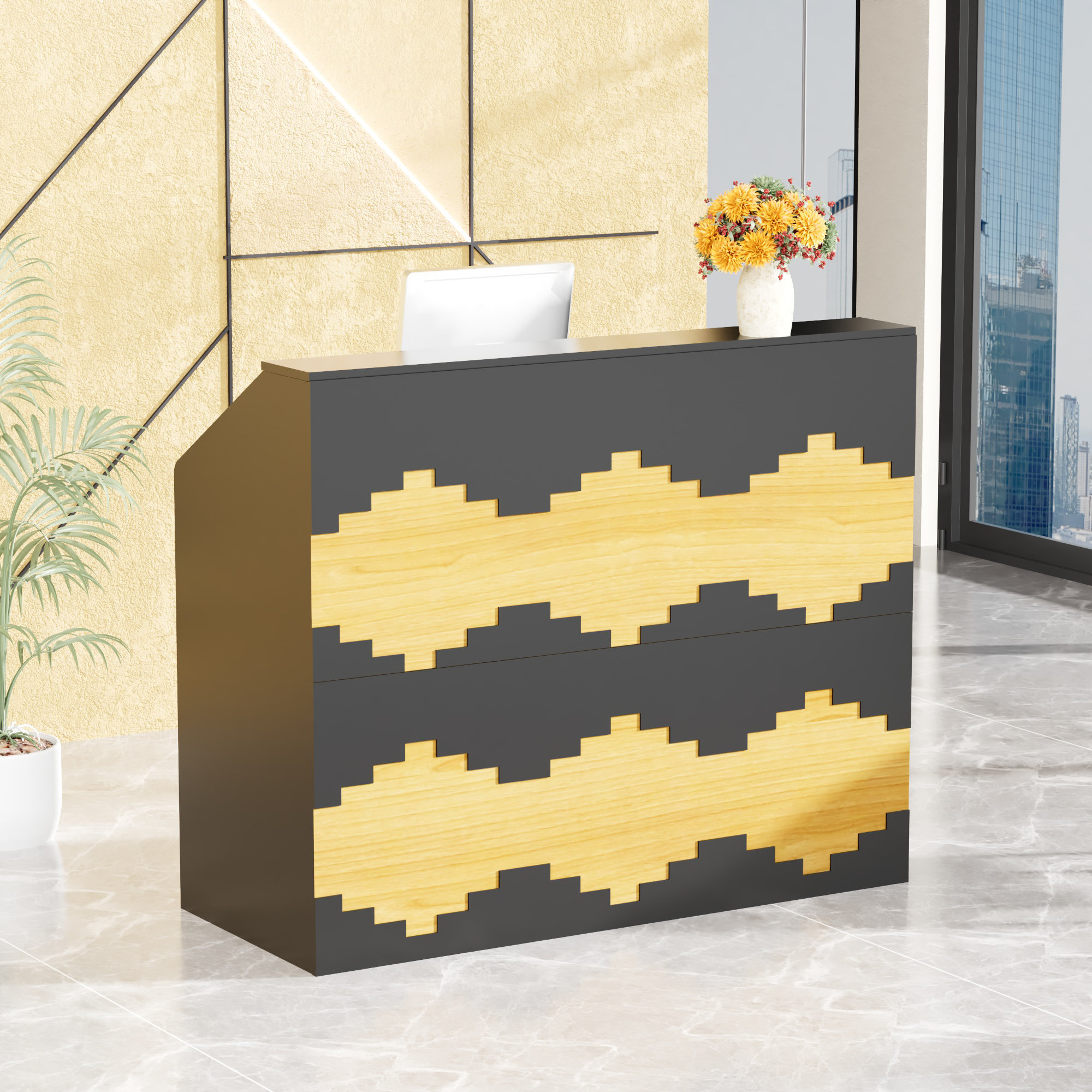 Ebern Designs Modern Rectangle Wood Reception Desk , 63-Inch Front ...