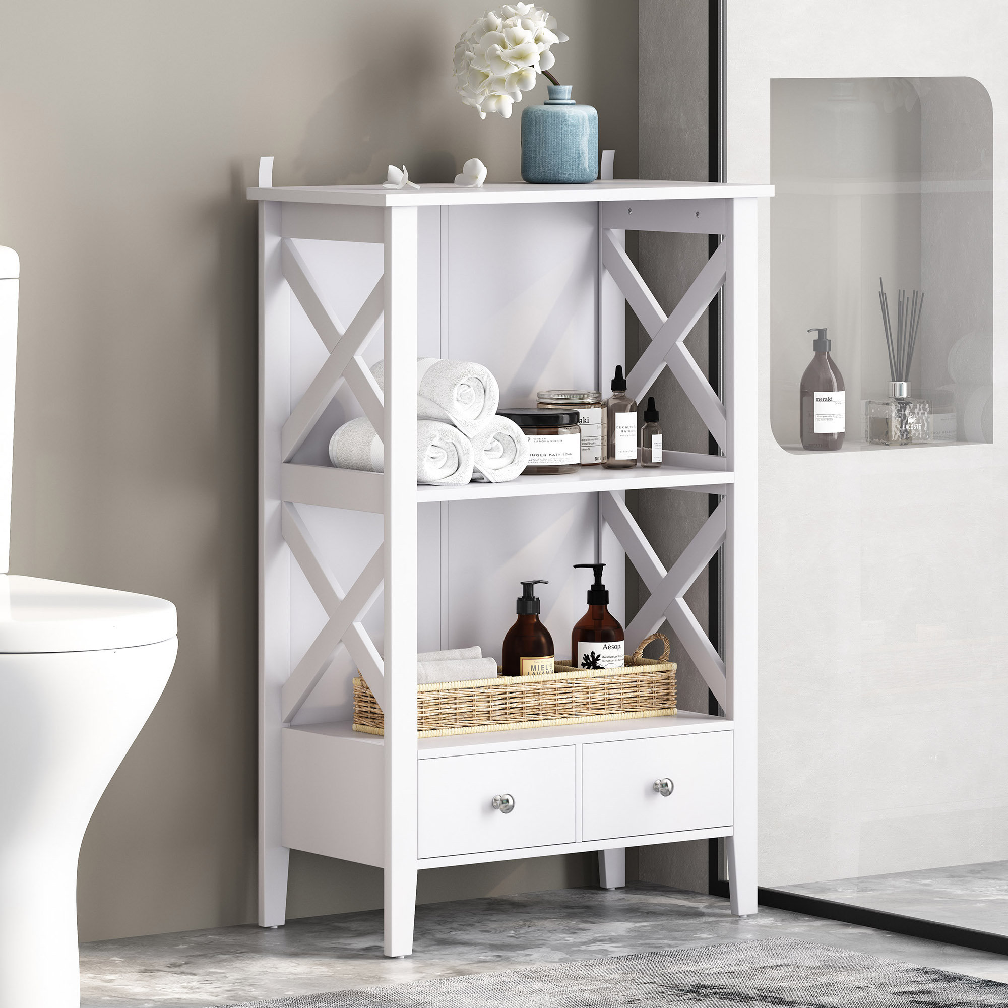 Longshore Tides Floor Standing 2 Drawer Bathroom Rack | Wayfair