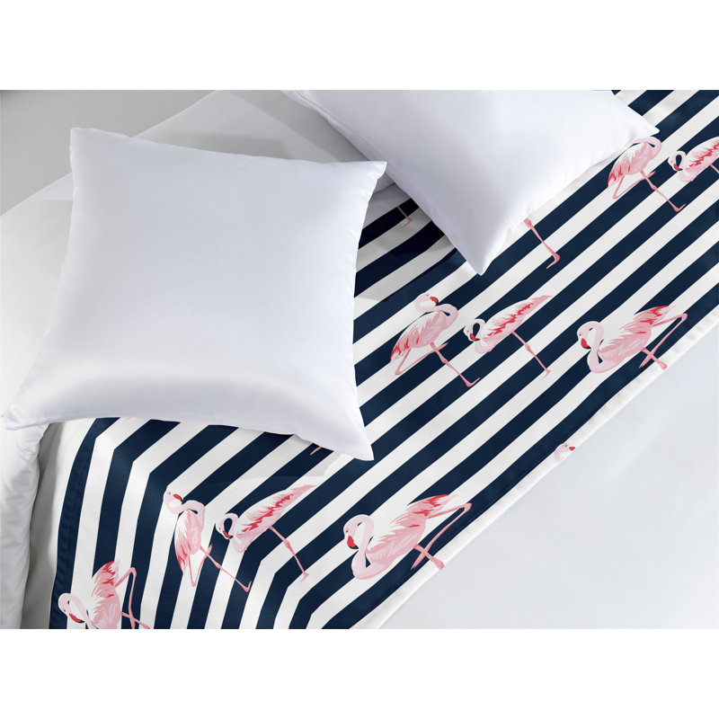 Foulard de lit Ambesonne Flamingo Illustration d'oiseau exotique rose pâle et blanc indigo, Très grand lit