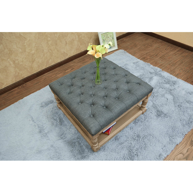 Repose-pieds de cocktail carré capitonné de 30 po de largeur Hammonton, Gris foncé / naturel
