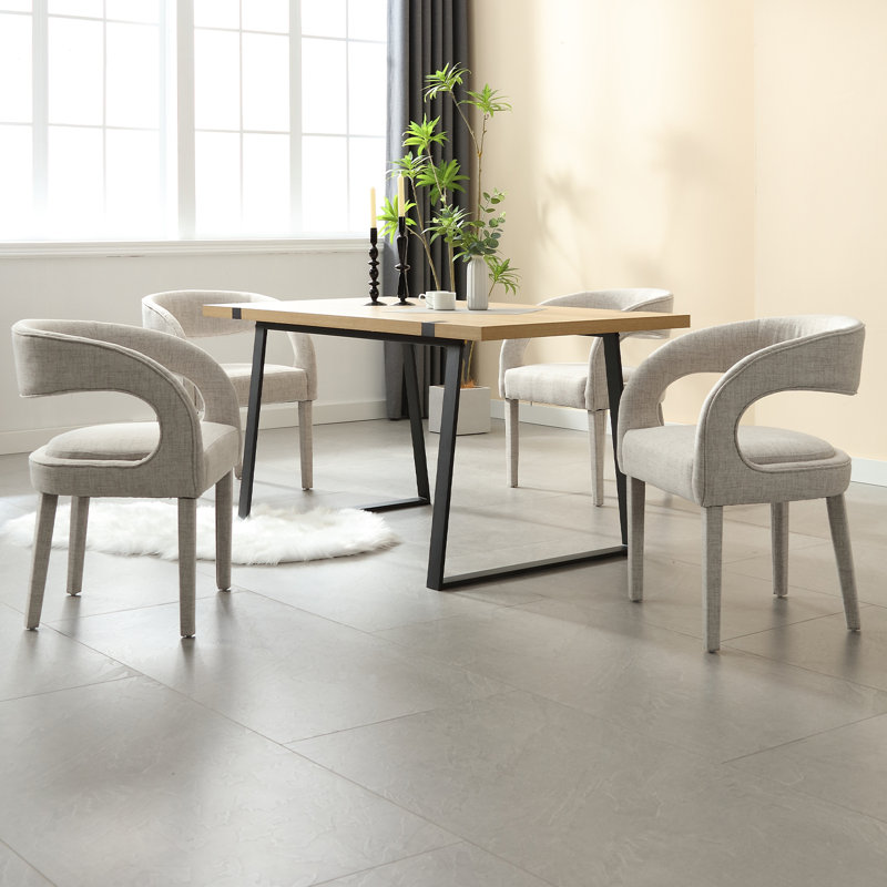 Upholstered Modern Dining Room Chairs With Arms For Kitchen/Dining Room/Living Room, Beige, 4