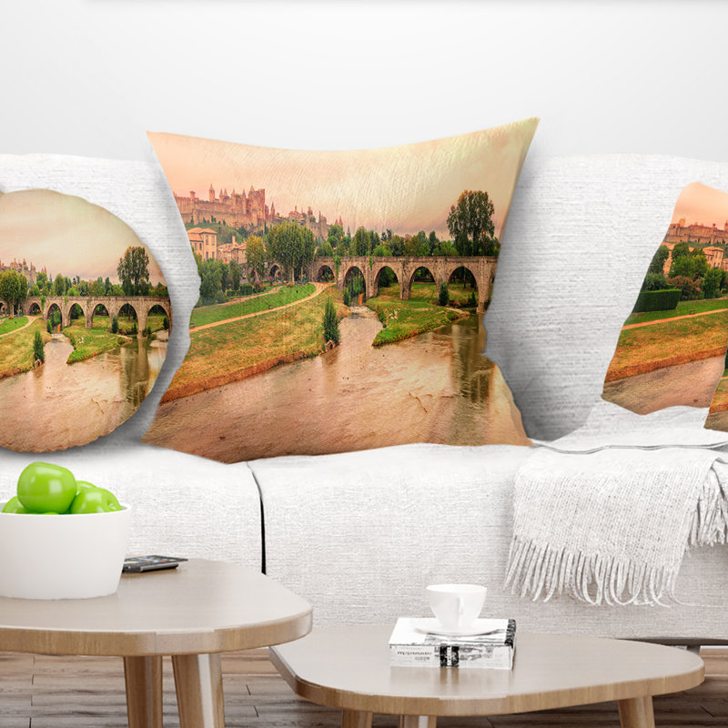 Citation de la ville de Cassassonne, paysage imprimé, 18 po x 18 po, Coussin décoratif
