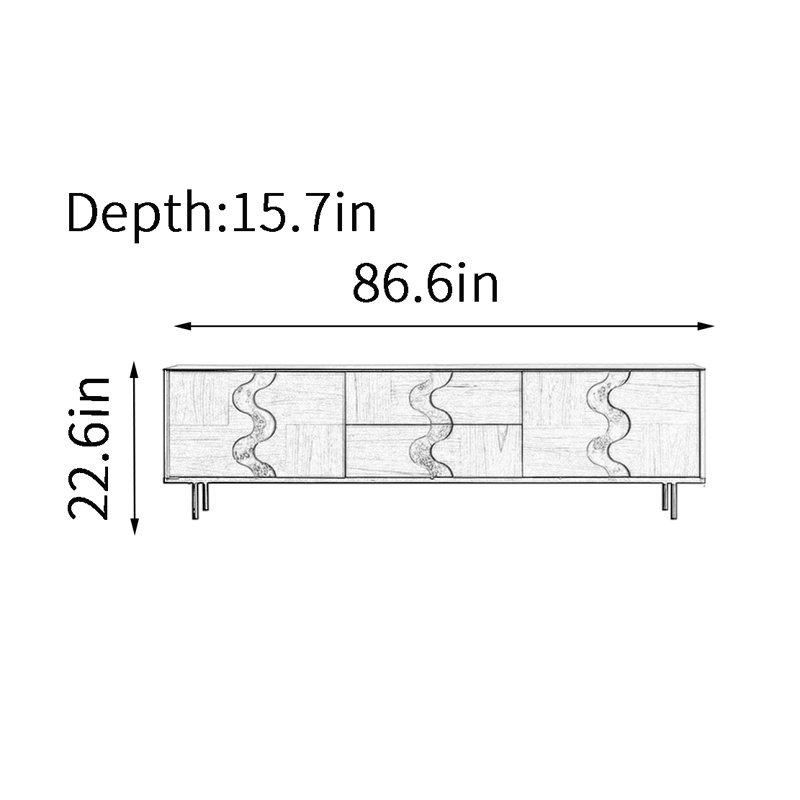 Meuble télé rétro avec pieds, Noir / noyer, H 22,6 po x L 86,6 po x l 15,7 po