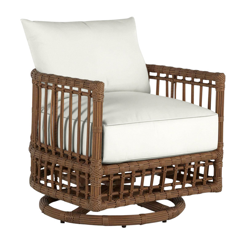 Newport Swivel Patio Chair with Cushions, Welt, Natural White