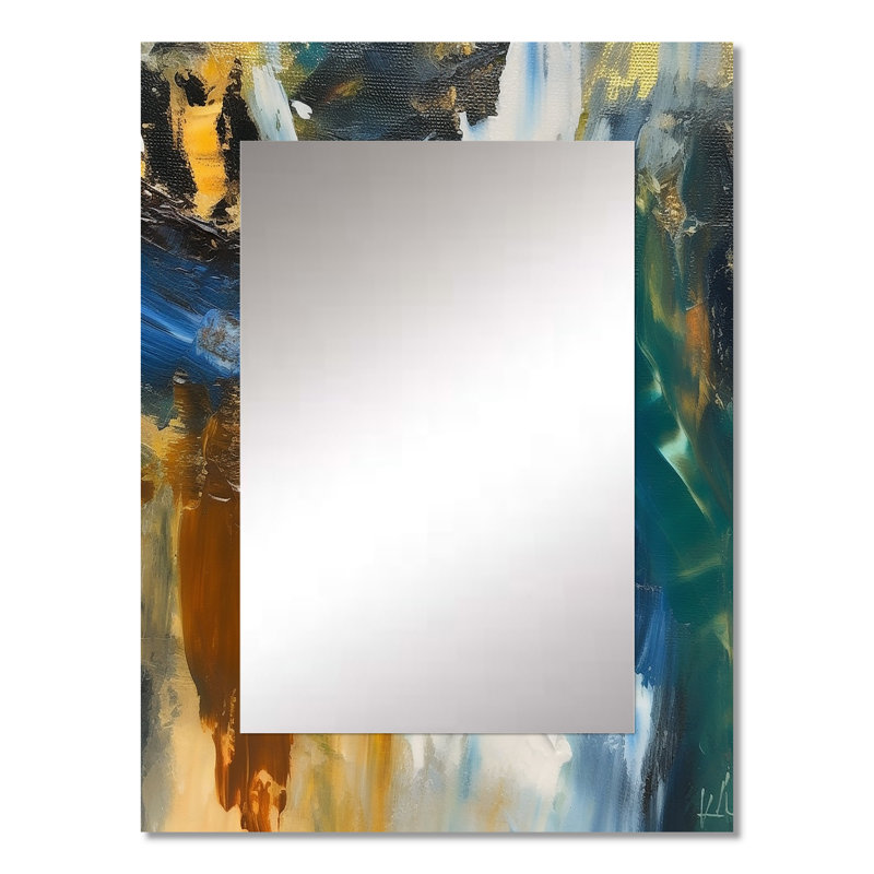 «Comfort Of Knowing Abstract Blue and Gold», peinture abstraite sur miroir, miroir mural moderne unique, impression sur métal