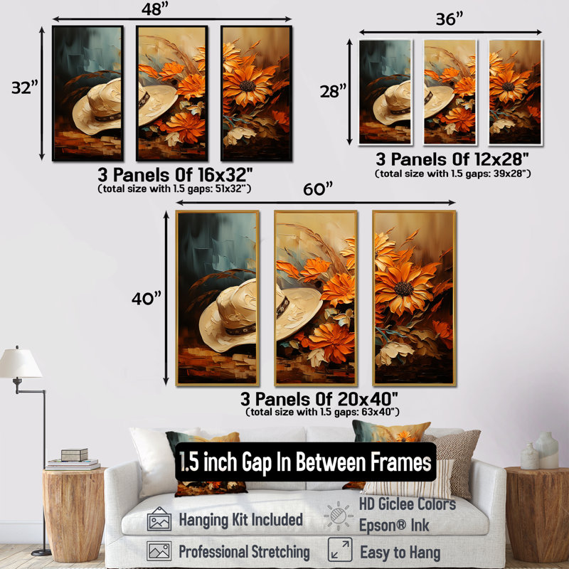 Autumn Cowboy Hat I - Cowboys, art mural, Cadre flottant doré, H 28 po x l 36 po