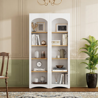 Bibliothèque autoportante à 5 niveaux, ensemble de 2 bibliothèques, armoire de rangement bicolore de style campagnard avec tablettes réglables, garde-manger moderne de 72 po de hauteur pour le salon, le bureau personnel