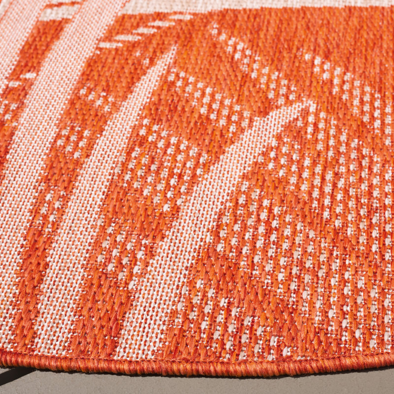 Pekalongan Floral Machine Woven Polypropylene/Polyester Indoor / Outdoor Area Indoor/Outdoor Area Rug in Orange/Ivory