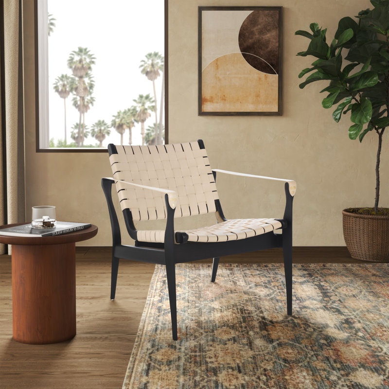 Armchair, Black, White Genuine Leather