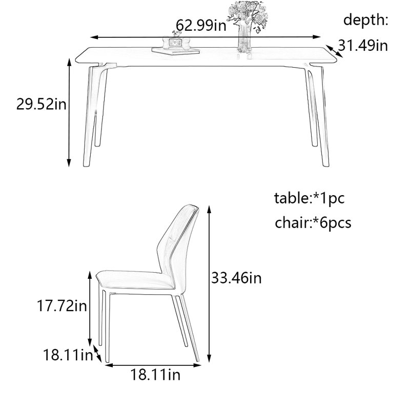 Ensemble simple de table de salle à manger et de chaises, H 29,52 po x L 62,99 po x l 31,49 po