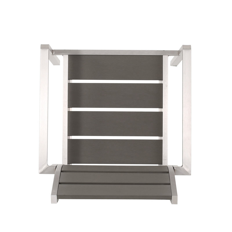 Chaise de salle à manger d'extérieur moderne en aluminium avec siège en faux bois (ensemble de 2), gris et argent
