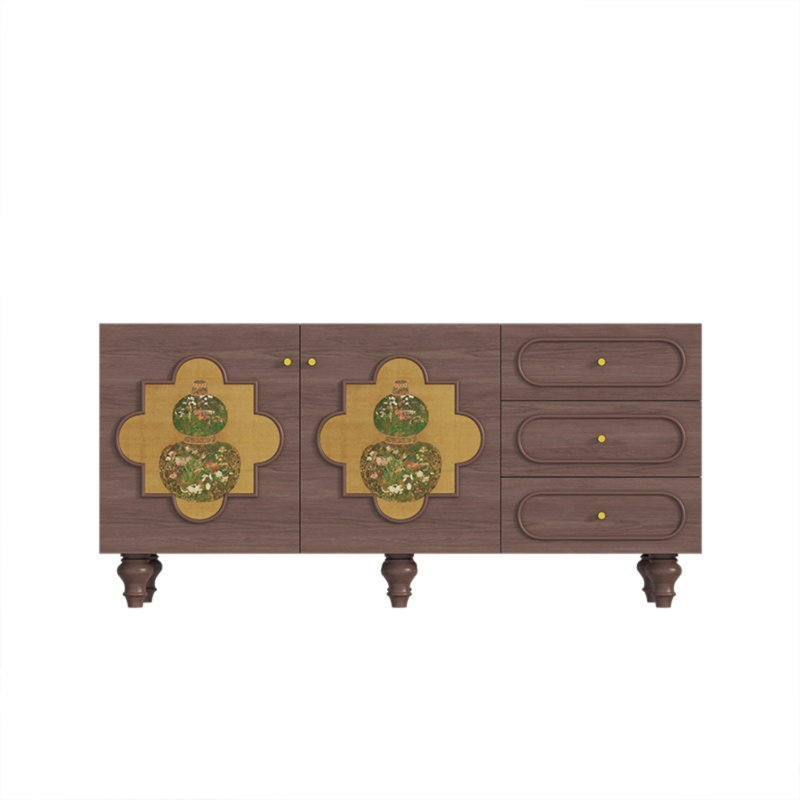 Buffet rétro avec deux portes et trois tiroirs, Noyer/brun