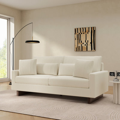Aveline 80.3"  Modern Corduroy Upholstered Sofa Couch With Four Pillows