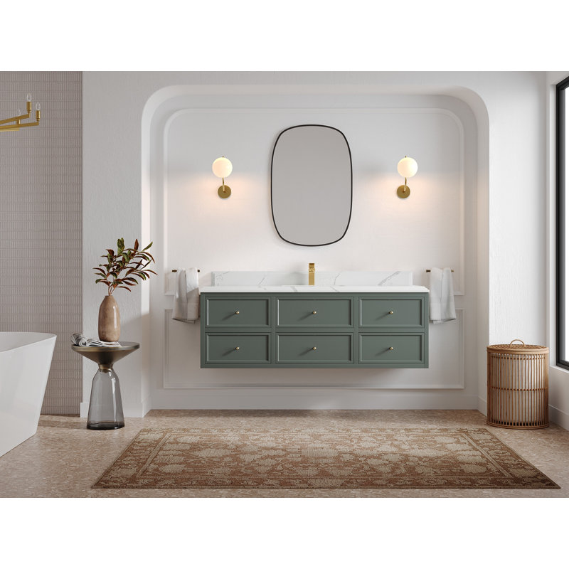 Meuble-lavabo simple 60 po avec comptoir en quartz 60 po, Calacatta Laza