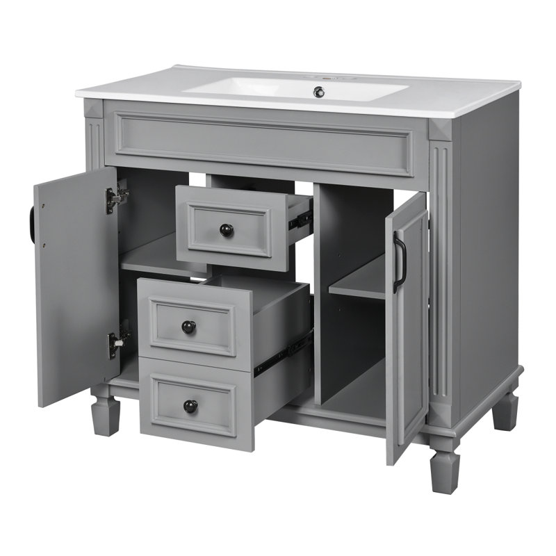 Meuble-lavabo 36 po avec lavabo supérieur, armoire à miroir Royal, armoire de rangement moderne avec 2 portes à fermeture douce et 2 tiroirs, meuble-lavabo simple