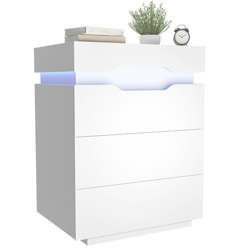 Elsun Nightstand with Wireless Charging Station, LED Light and 3 Drawers, Individual