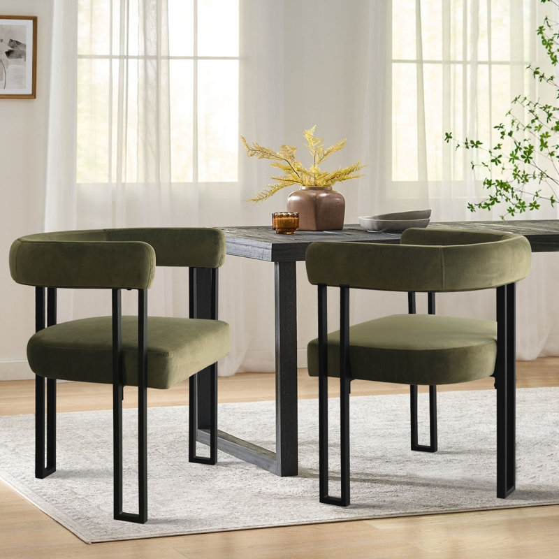 Hikeem 18" H Velvet Upholstered Kitchen Dining Armchair (Set of 2), Green