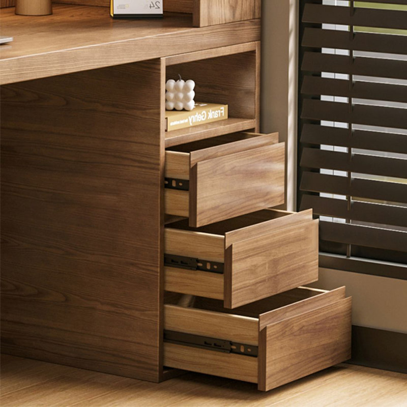 Bureau en bois massif avec bibliothèque et bureau, Retour à droite, H 72,83 po x l 62,99 po x P 23,62 po