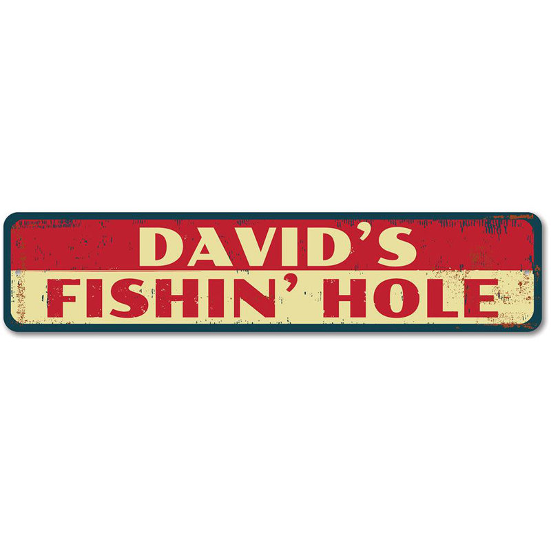 Plaque en métal Fishin Hole, H 4 po x l 18 po x P 0,04 po