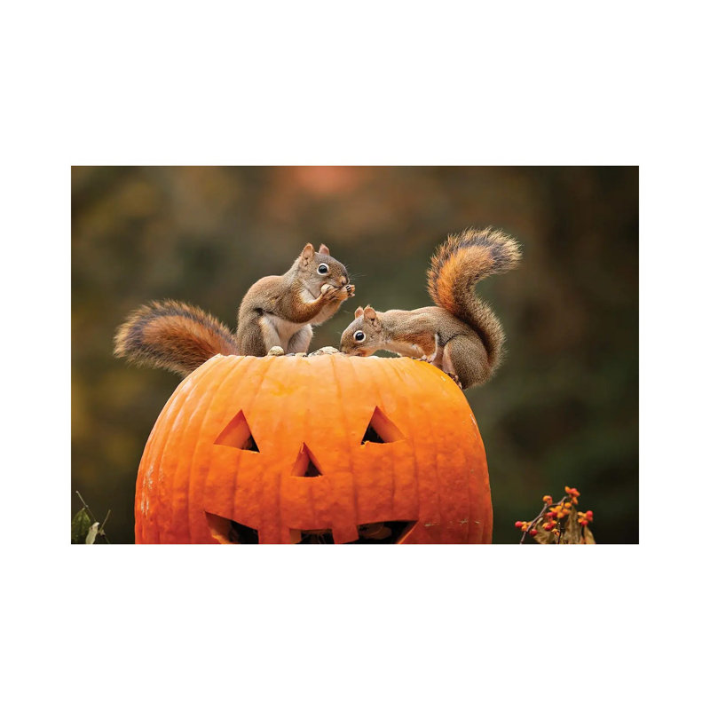 Red Squirrels And Pumpkin by Karen Burke - Wrapped Canvas Print, 20.32 cm H x 30.48 cm W