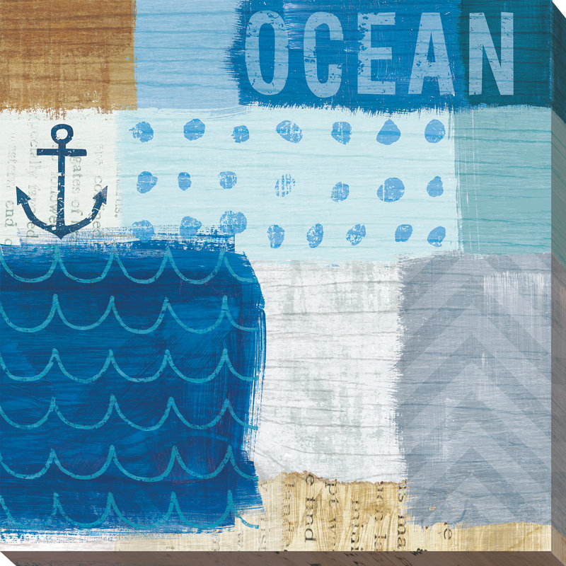 «Beachscape Collage II», art textuel sur toile, H 18" x l 18" x P 1", Toile tendue