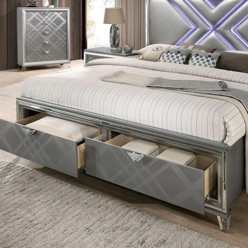 Waldrup Vegan Leather Platform Bed, Queen, Silver