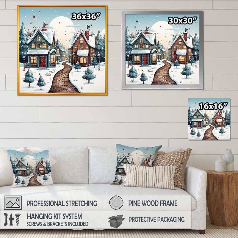 Winter Village pendant Noël II - fruits, art mural, Cadre flottant noir, H 30 po x l 30 po x P 1,5 po