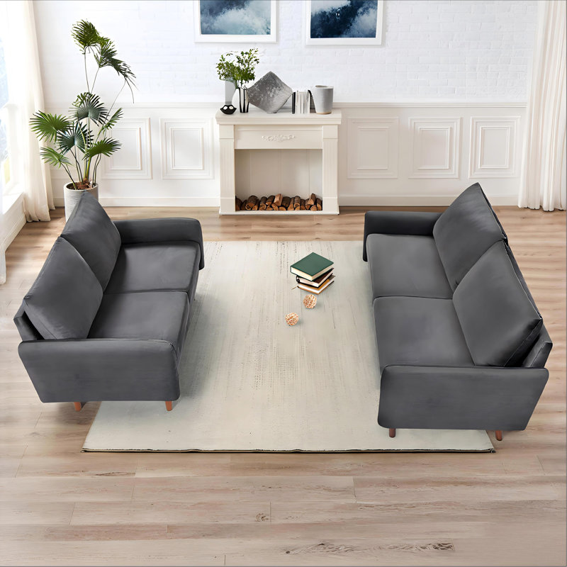 Ensemble de canapé et causeuse 2 pièces Kent, ensemble de canapé en velours de style européen avec pieds fuselés pour un décor de salon complet